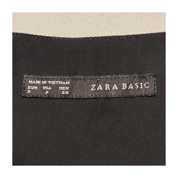 Zara Ruffle Front Blouse Small Feminine Black Office Top Front Pockets - Picture 5 of 12